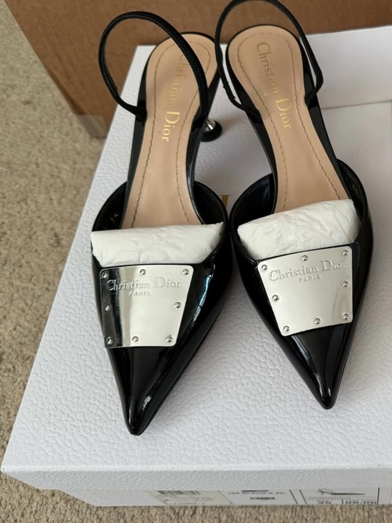 Dior Shoes - Dior La Parisienne Black Patent Leather Pointed Slingback Heels size 35